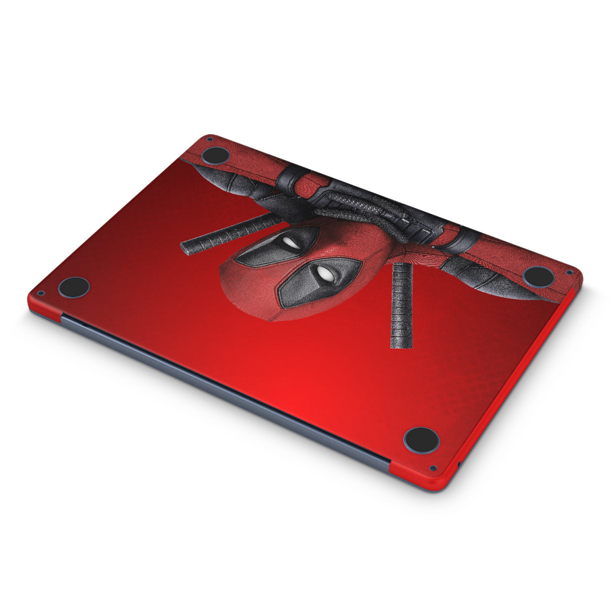 Macbook skin - Marvel Deadpool with katanas and red background bottom