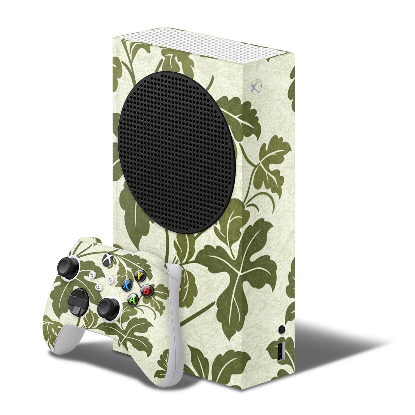 xbox series s skin with green flowers design