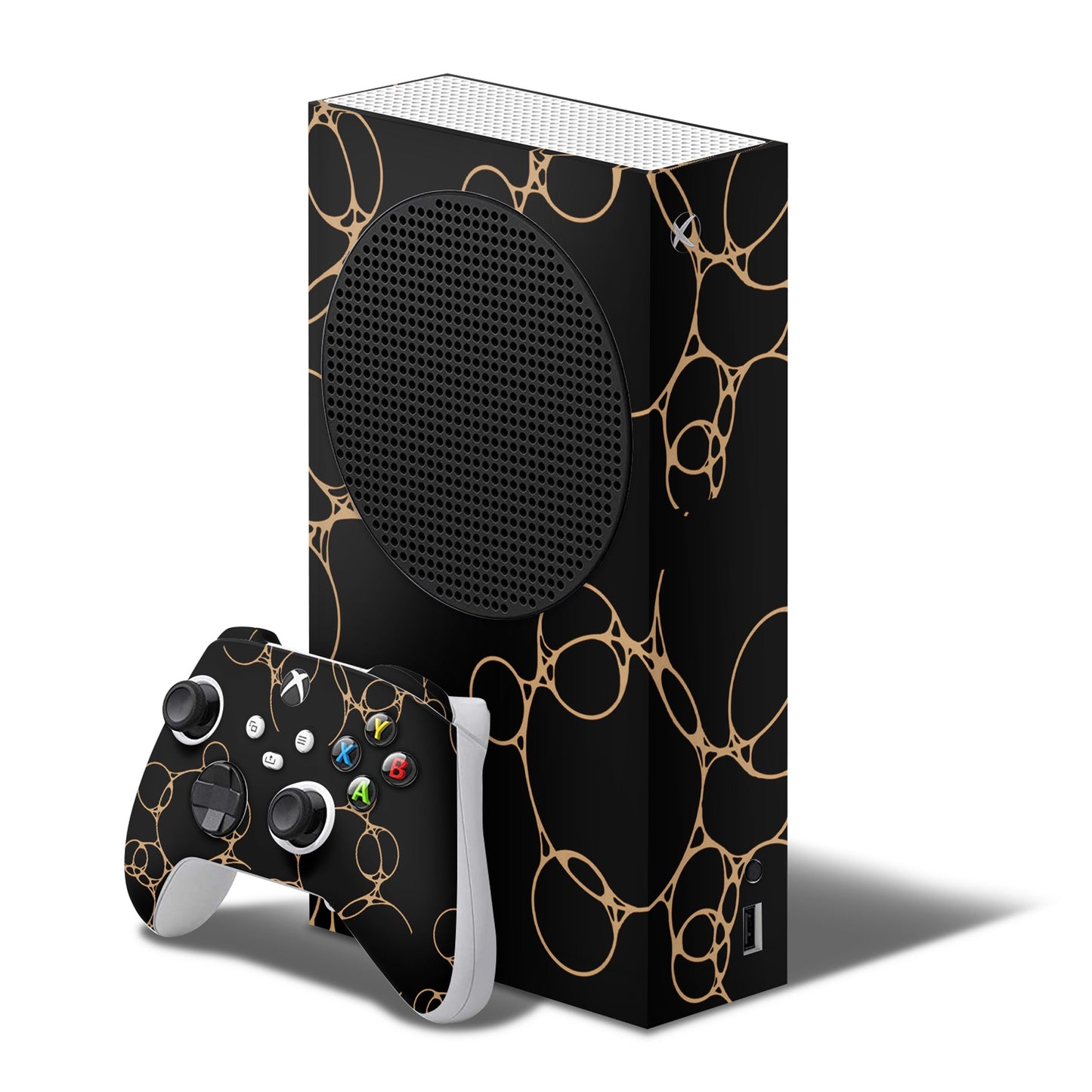 xbox series s skin with brown bubbles design