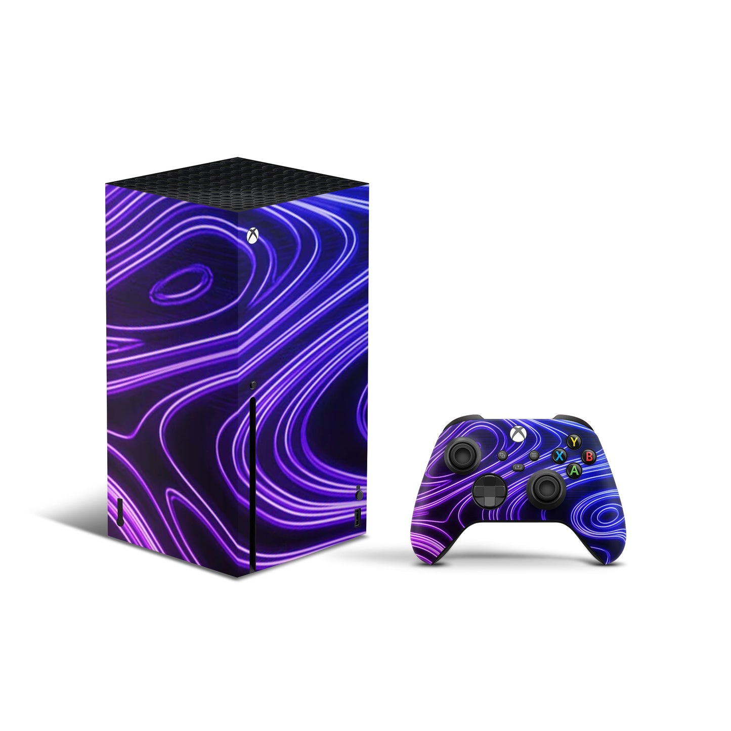 xbox series x skin with neon purple pattern