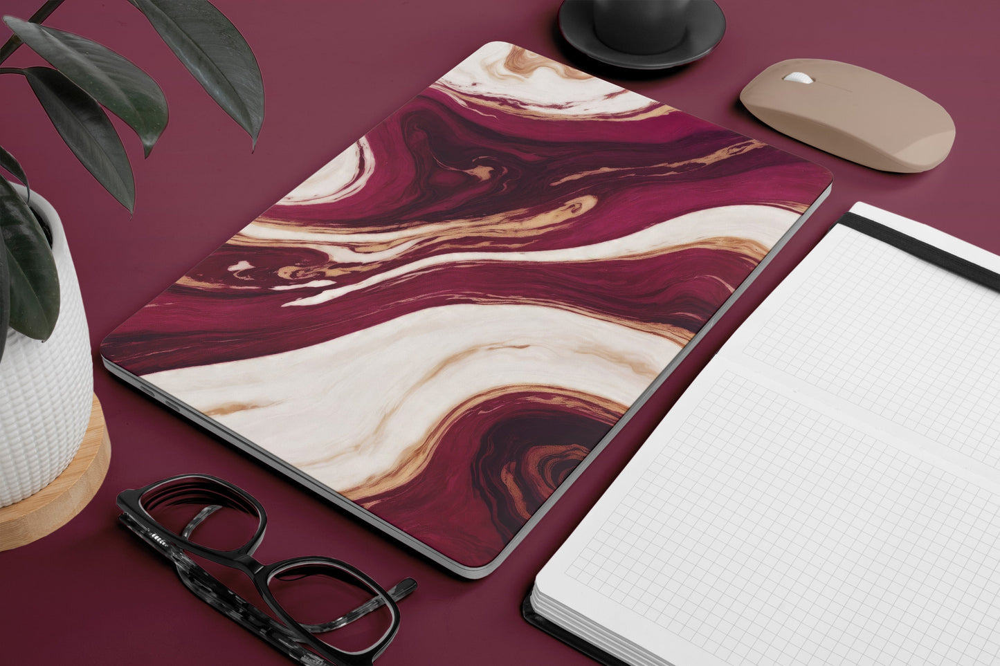 Burgundy Marble Texture Macbook Skin