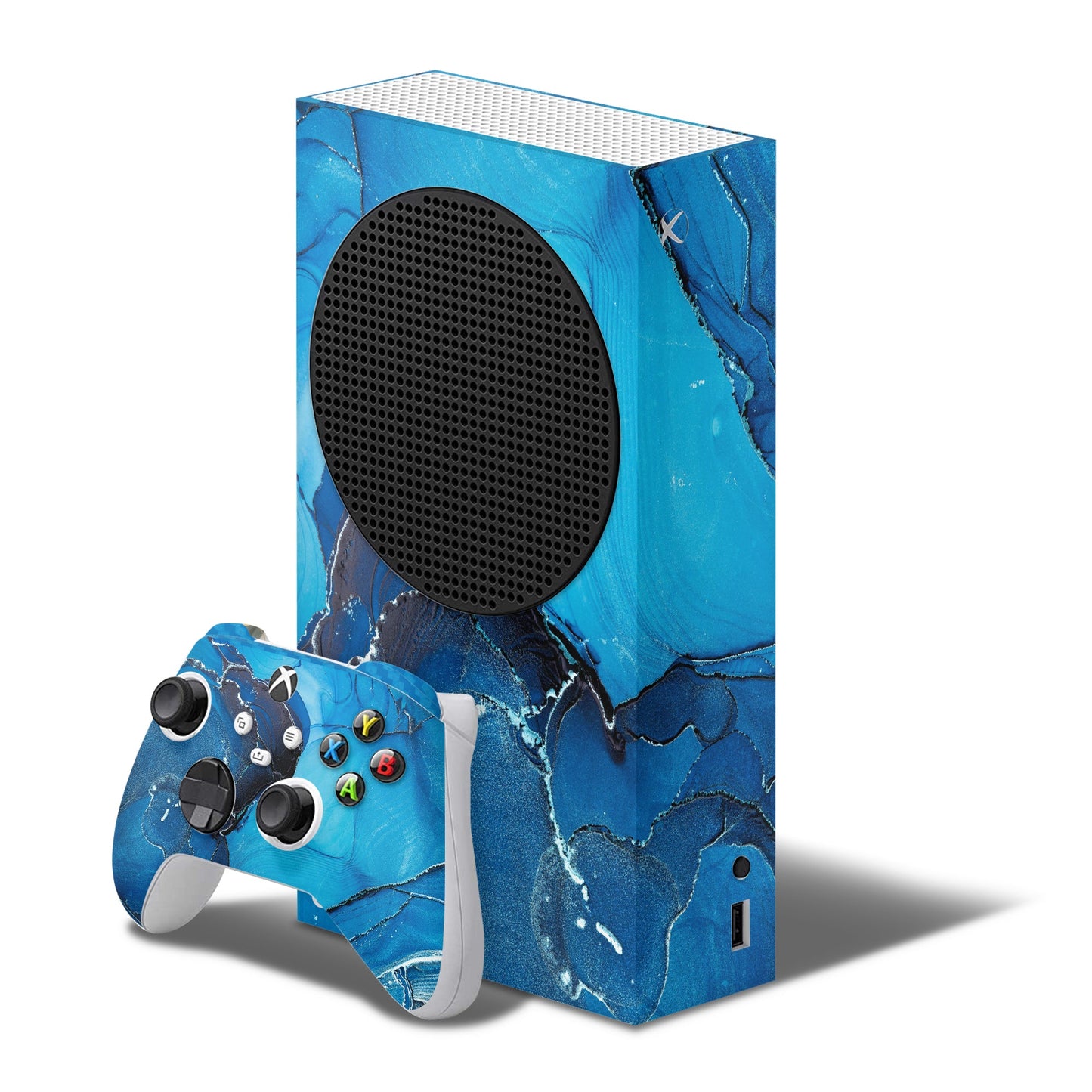 xbox series s skin with blue marble texture design
