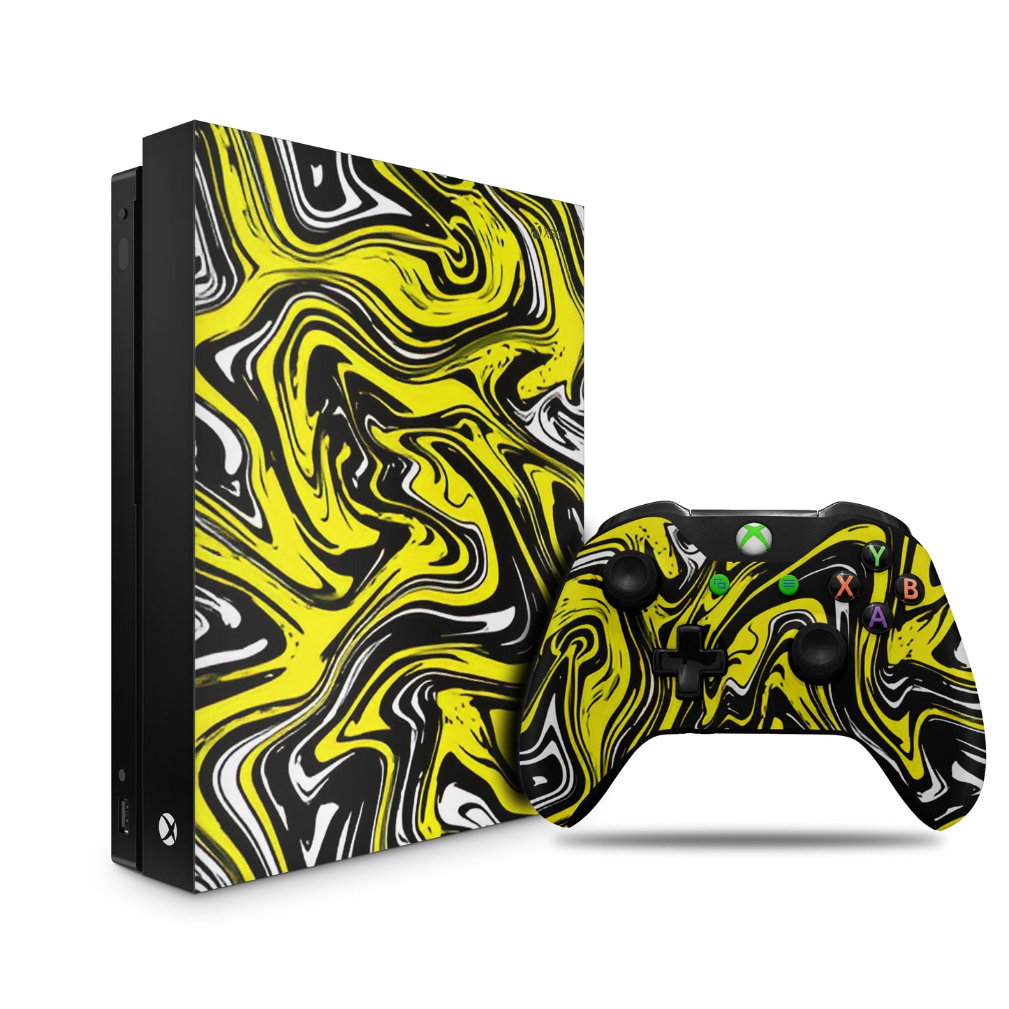 xbox one skin yellow and black swirl pattern design