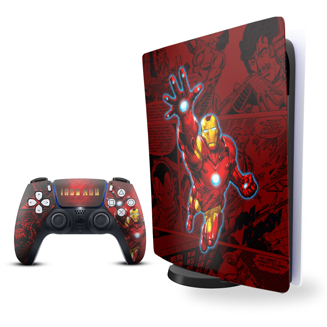 ps5 skin - marvel iron man design on console and controller
