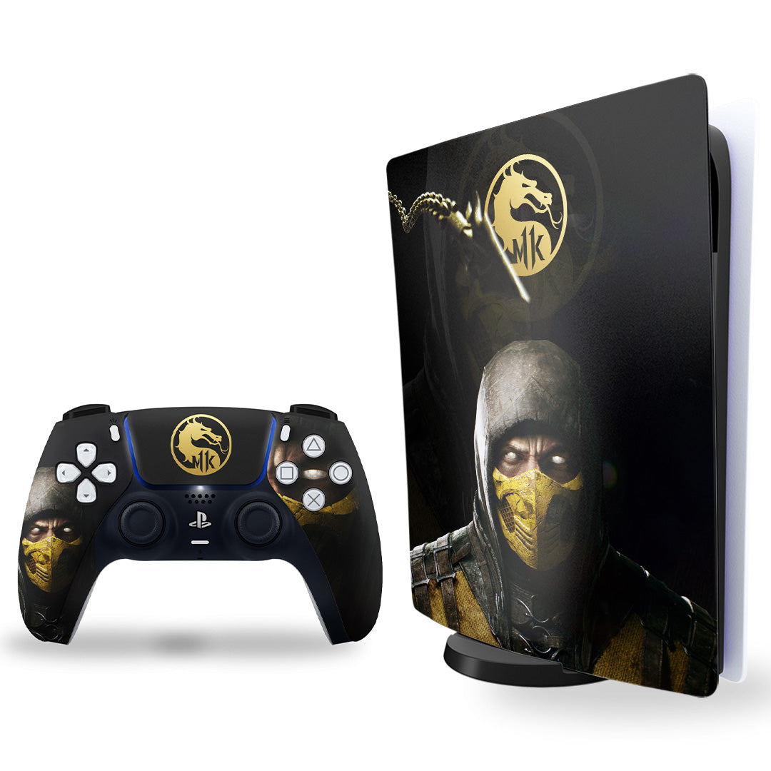 ps5 skin - mortal kombat design on console and controller