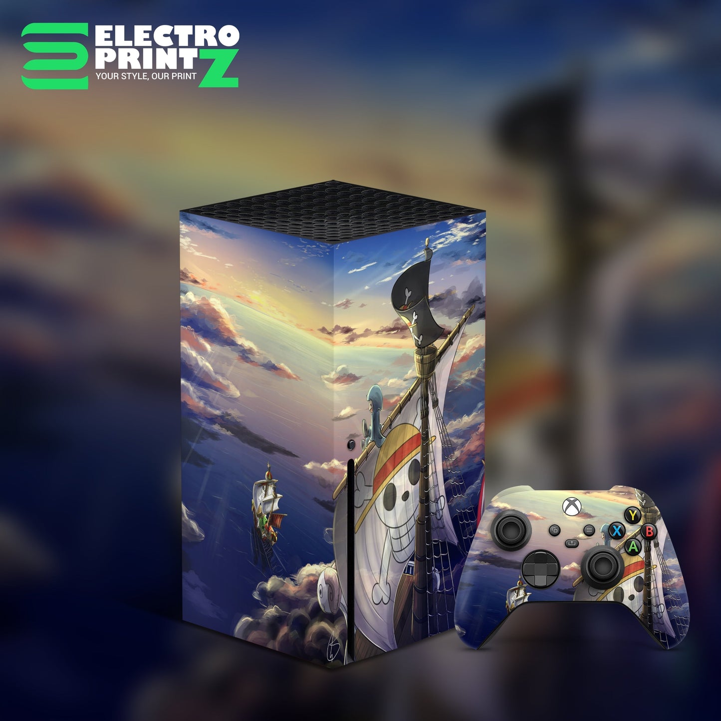 xbox series x skin - featuring one piece anime themed design with a controller