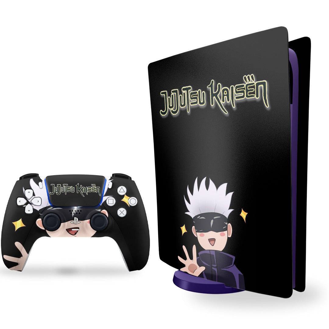 ps5 skins - jujutsu kaisen gojo satoru chibi design on console and controller