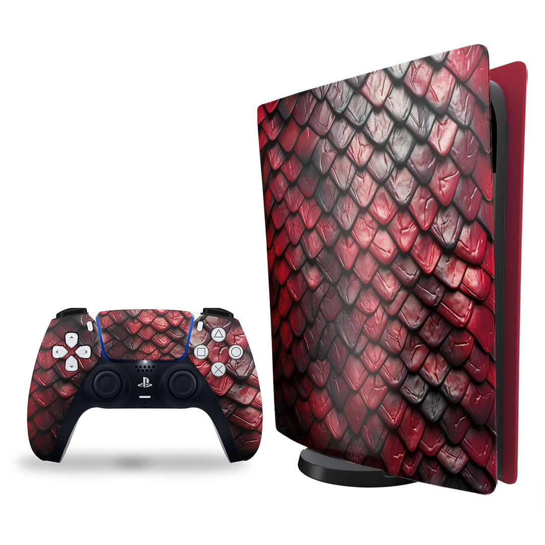 PS5 red scales Console and Controller skin Combo