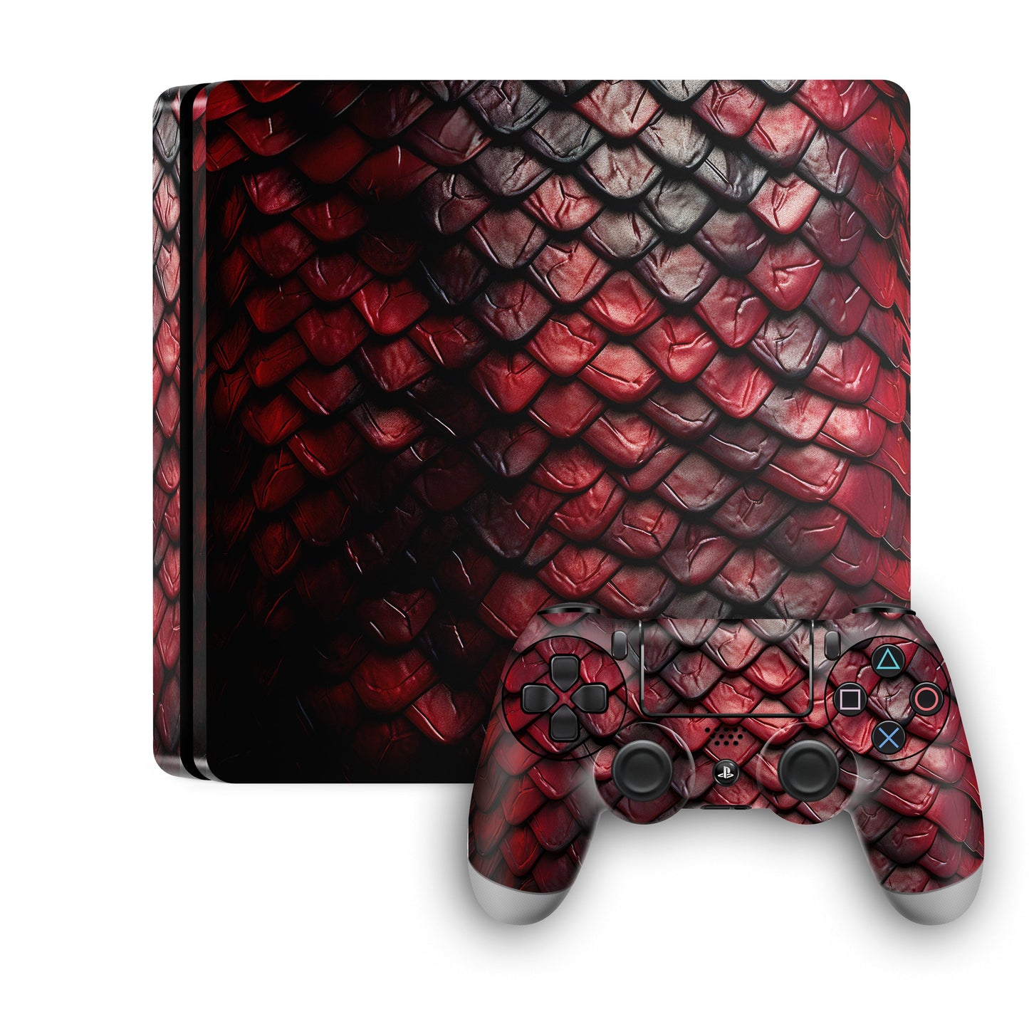 ps4 skin with red scales pattern design
