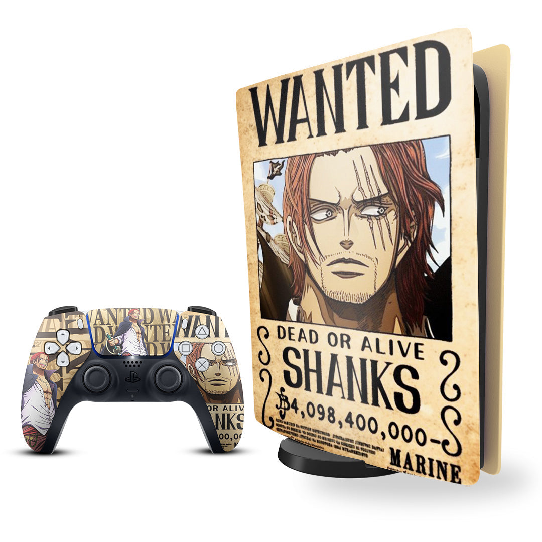 ps5 skin - one piece shanks wanted poster console and controller skin