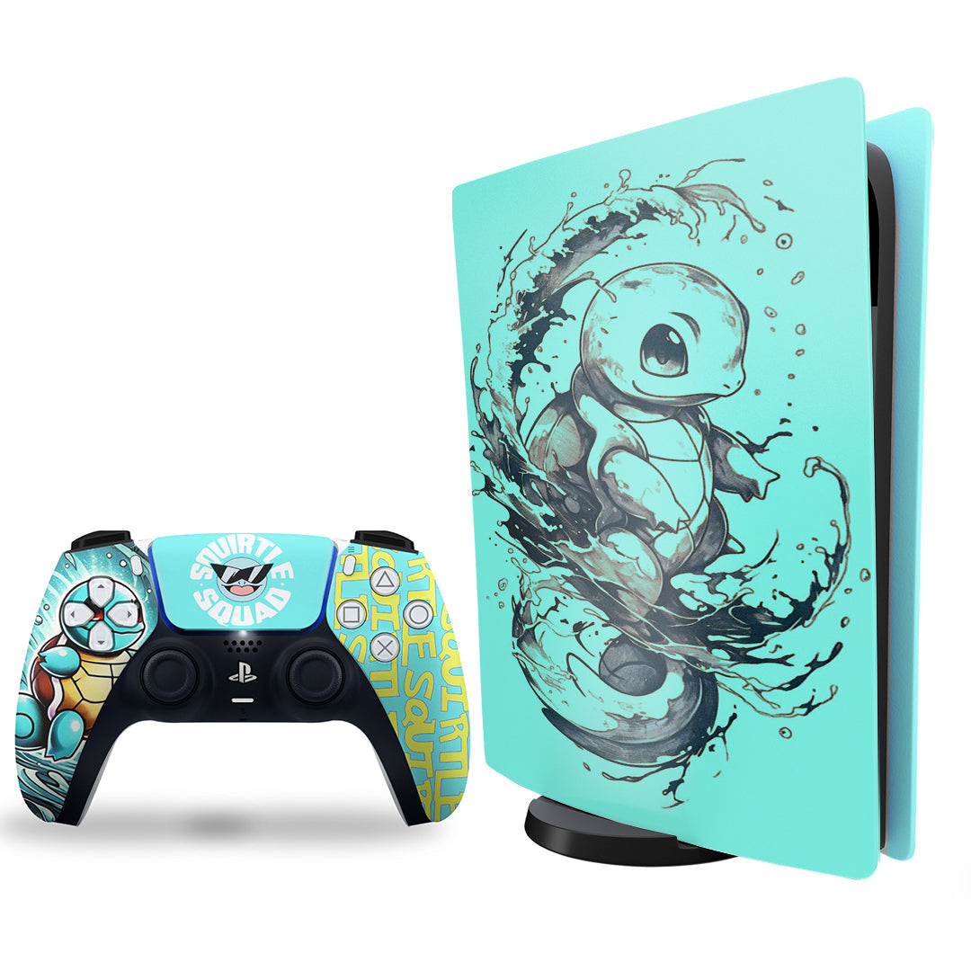 ps5 skin pokemon squirtle design on console and controller