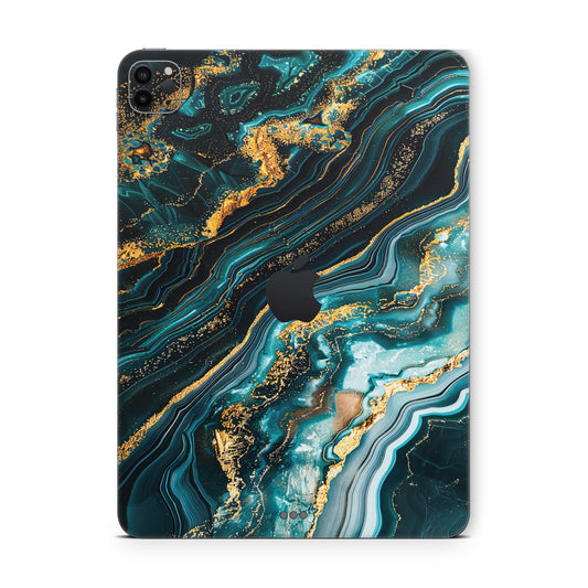 ipad pro skin - dark blue marble texture with golden swirls