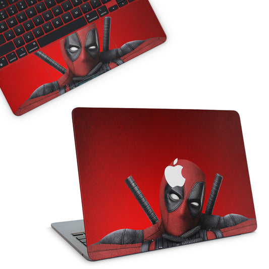 Macbook skin - Marvel Deadpool with katanas and red background