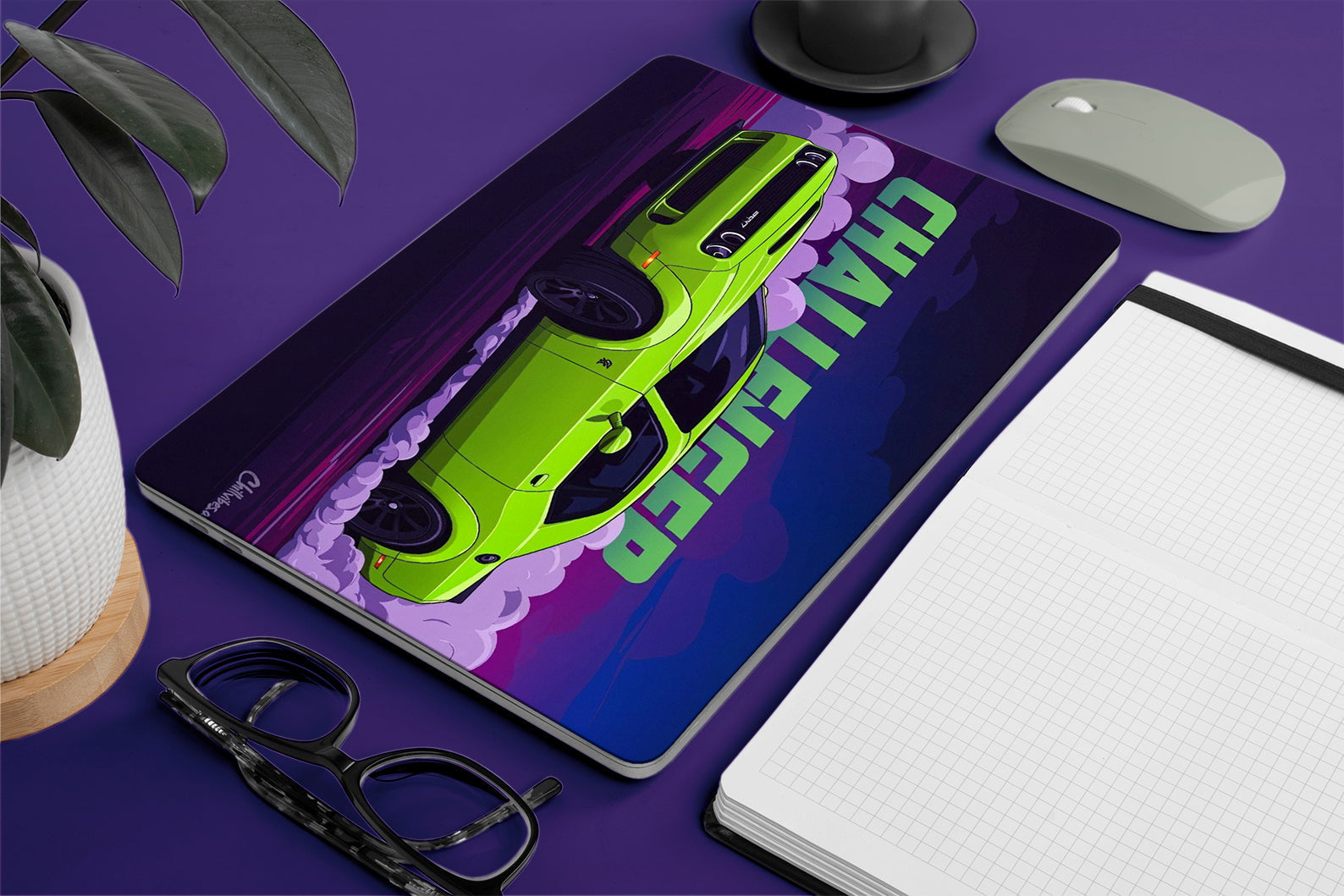 Laptop Skin - Dodge Challenger Car In green color cover