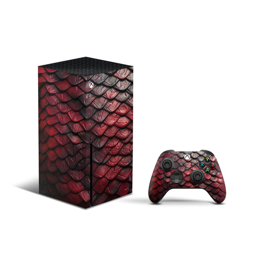 xbox series x skin - red dragon scale design on console & controller