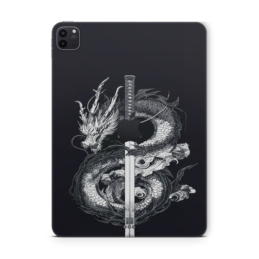 ipad pro skin - chinese grey dragon with a sword