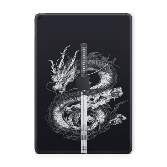 ipad skin - chinese grey dragon with a sword