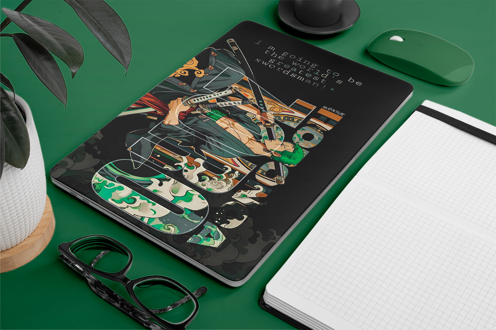 Laptop skin - one piece zoro with swords