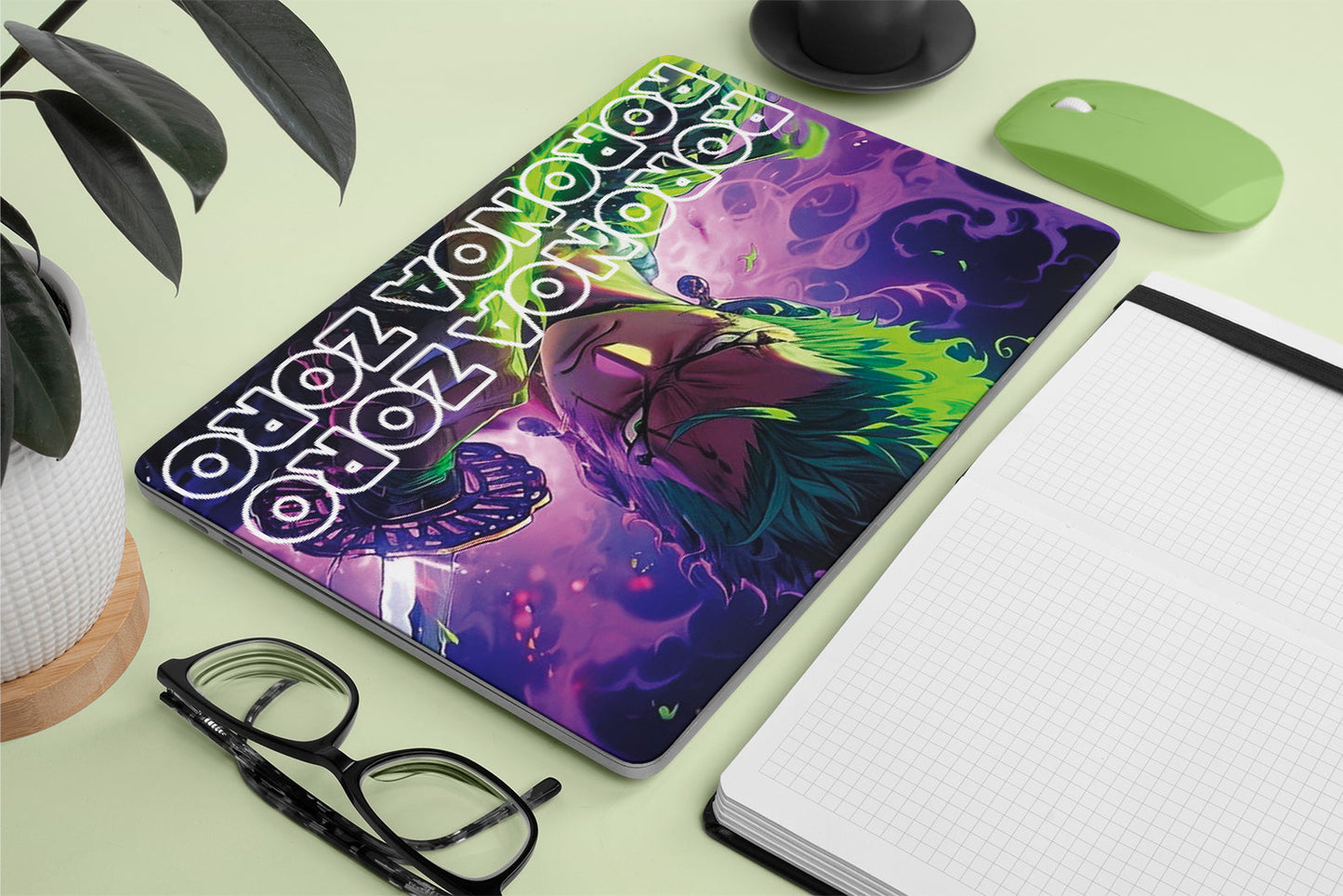 Macbook Skin - One piece zoro with purple background skin