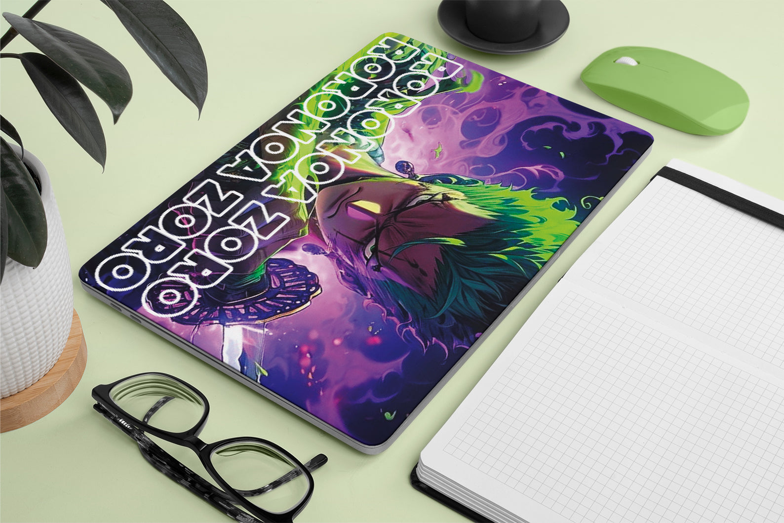 Macbook Skin - One piece zoro with purple background skin