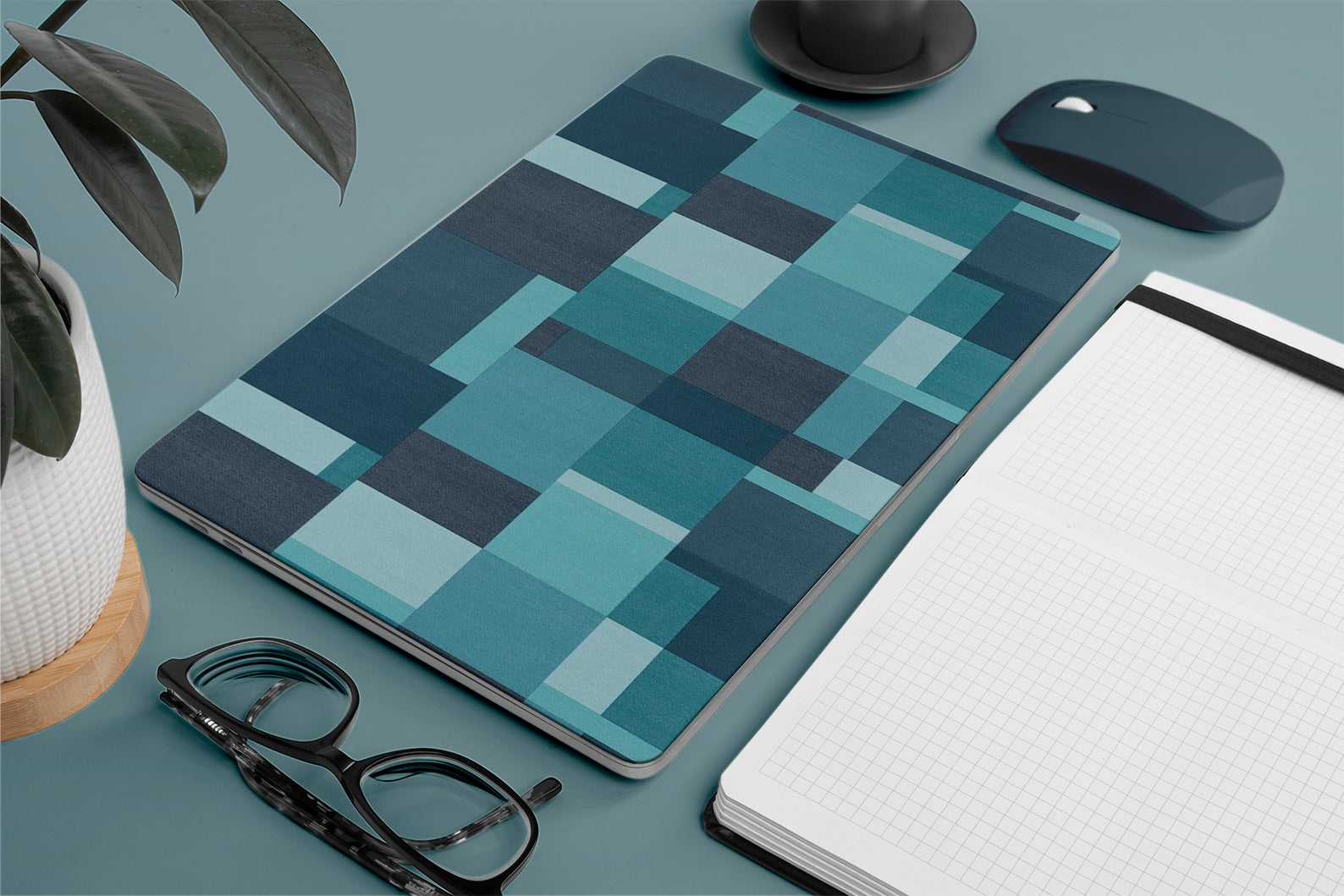 macbook skin - skin with a plaid blue geomatric pattern on macbook