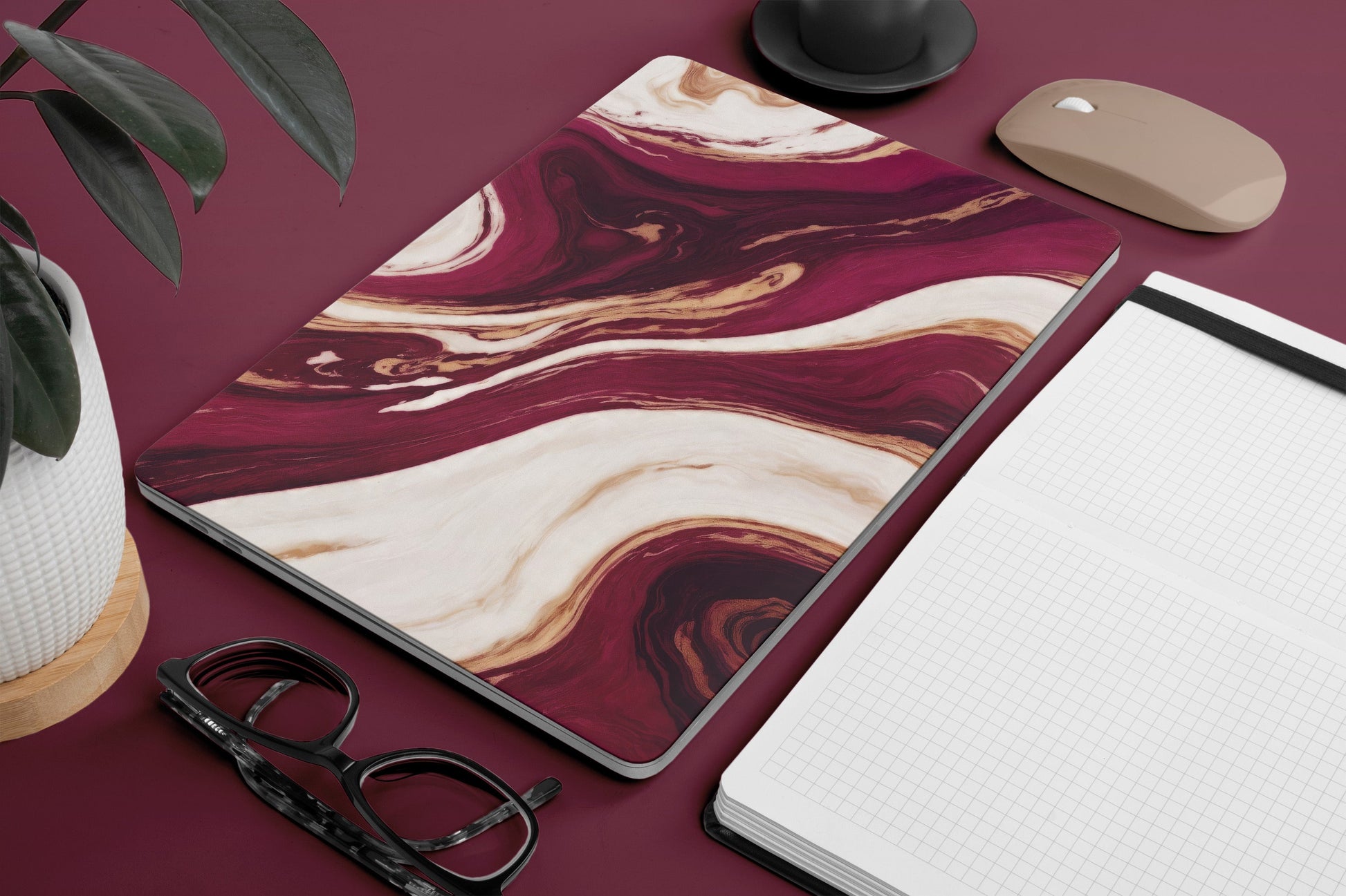 Burgundy Marble Texture Macbook Skin