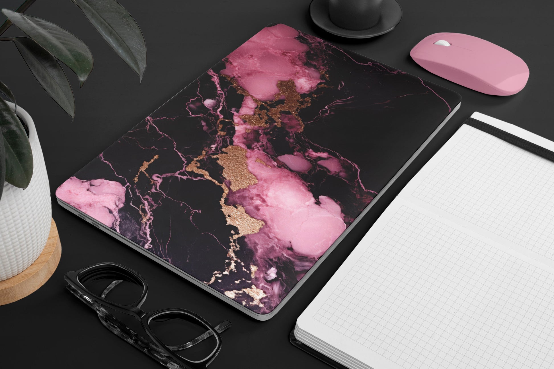 Black & Pink Marble Texture Macbook Skin