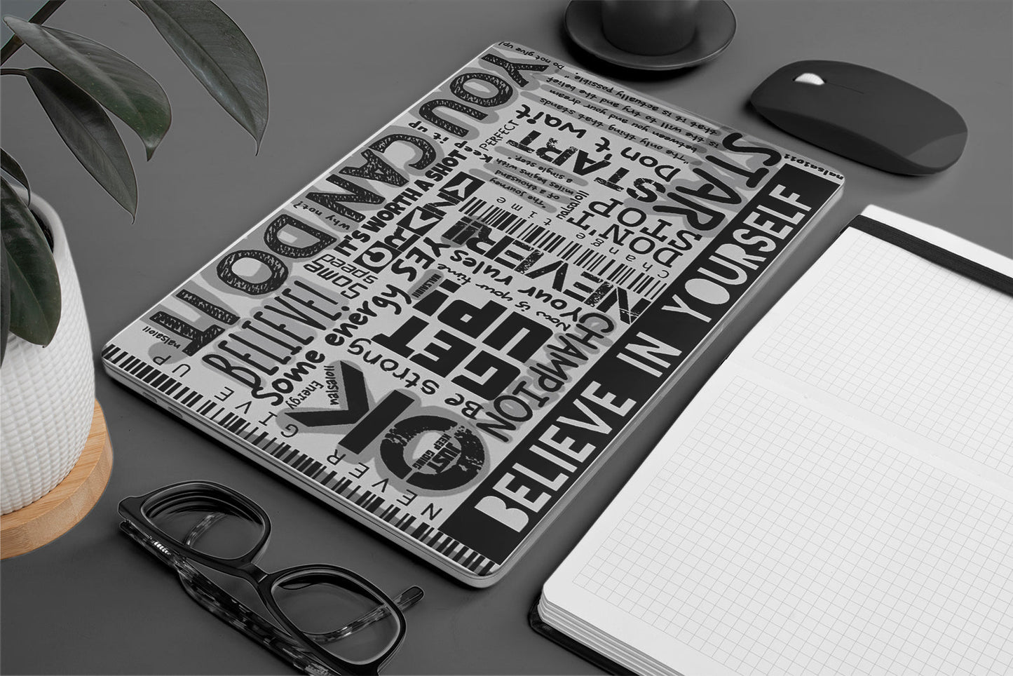 white motivational quotes design laptop skin