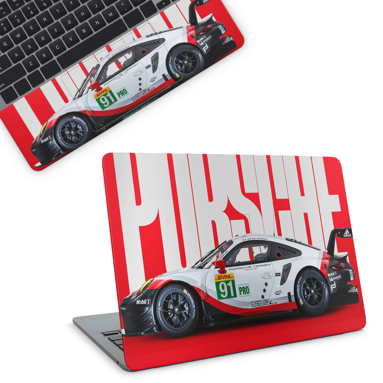 laptop skin with red porsche design 