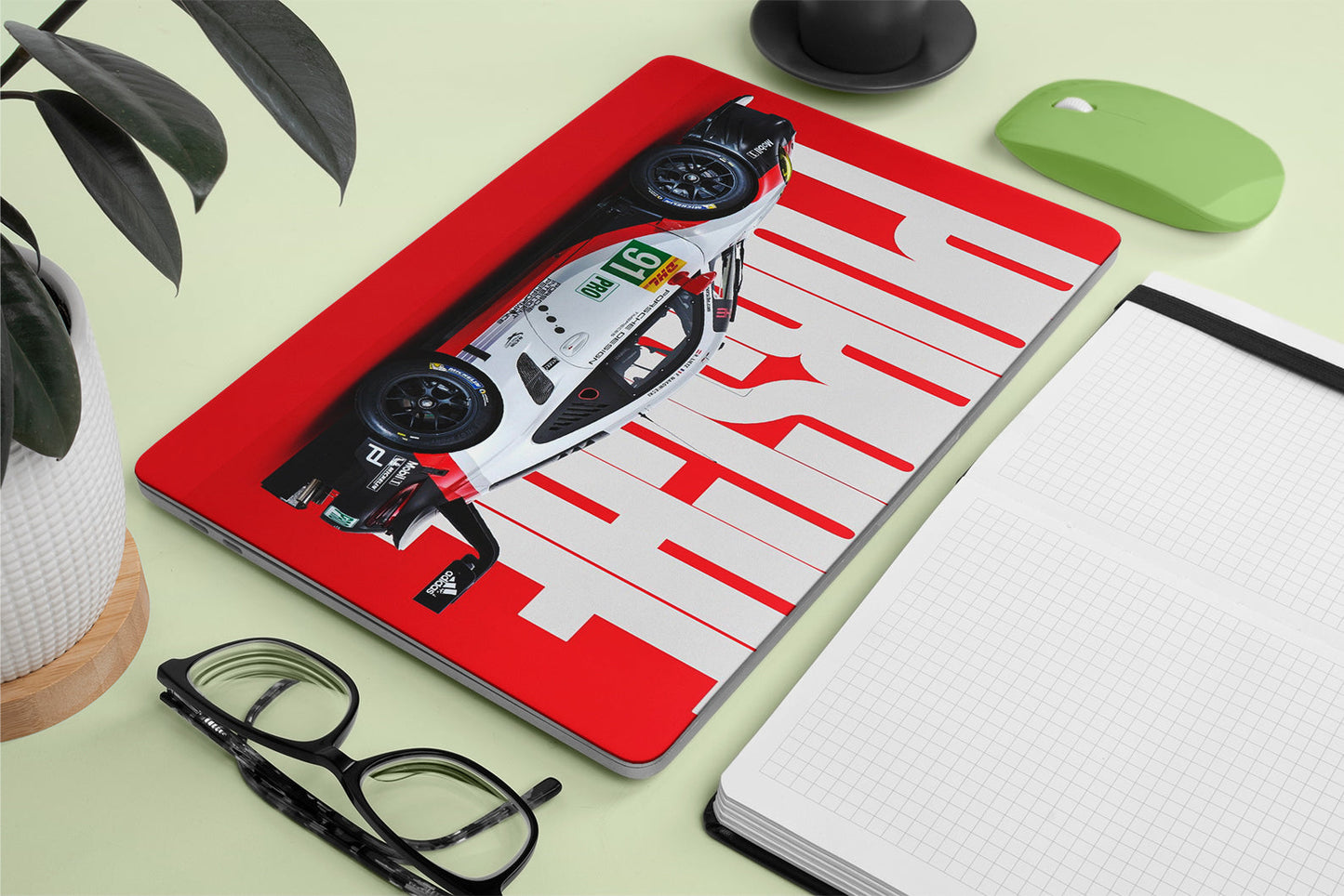 red porsche car design laptop skin