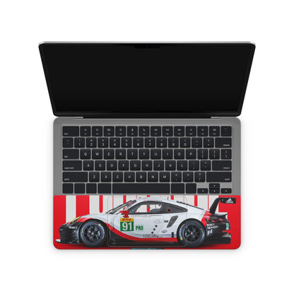 laptop skin with red porsche design on touchpad area