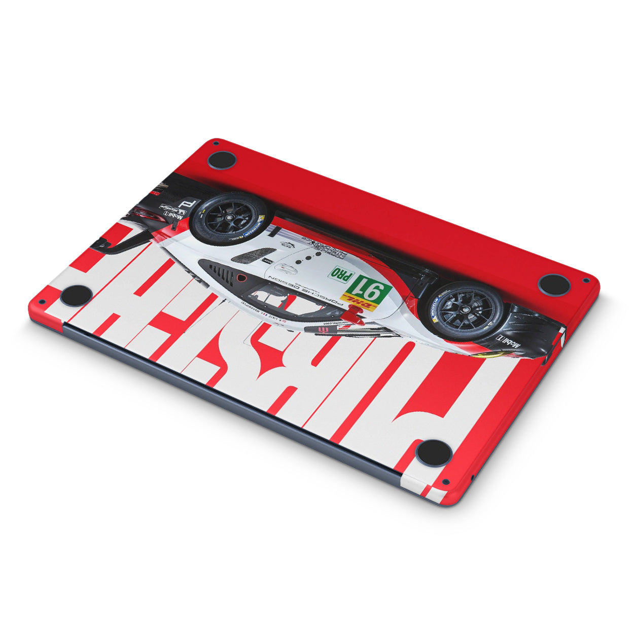 Macbook Skin - Porsche Car with red background bottom