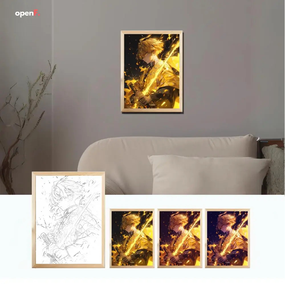 LED anime Demon killer light painting rechargeable photo wooden photo frame