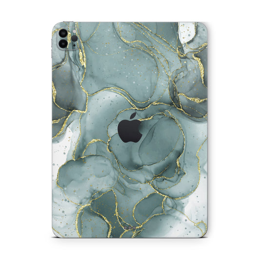 Ipad pro skin - sea blue marble texture with golden glitter