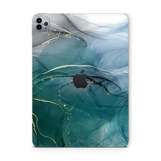 Ipad pro skin - turquoise blue marble texture with golden swirl