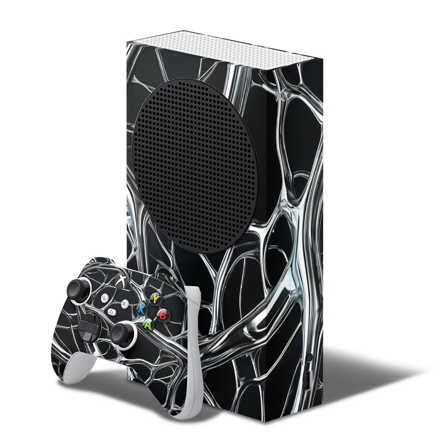 xbox series s skin - white metallic pattern with black background