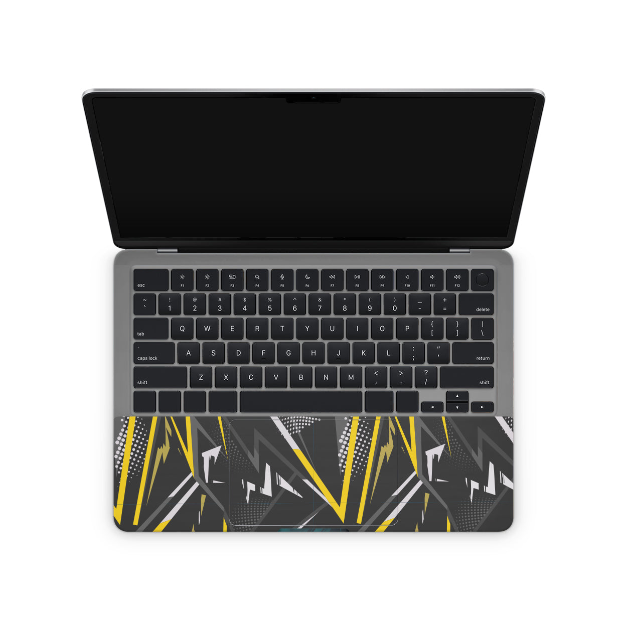 laptop skin with yellow abstract pattern design on touchpad area