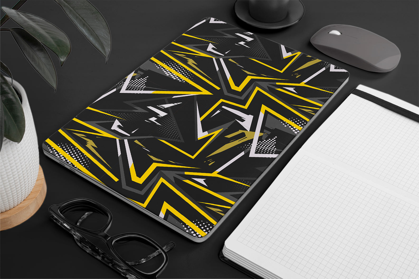 Laptop skin - Yellow abstract pattern design with curves