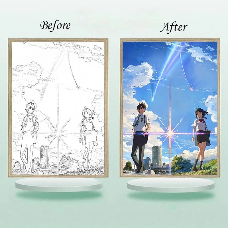 Anime characters light painting wooden frame LED - Gadget