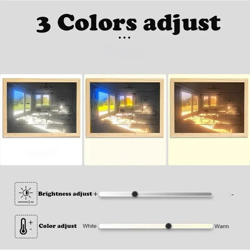 Anime characters light painting wooden frame LED - Gadget