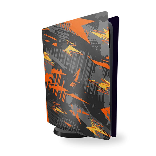 ps5 Orange and Black camo pattern console skin 