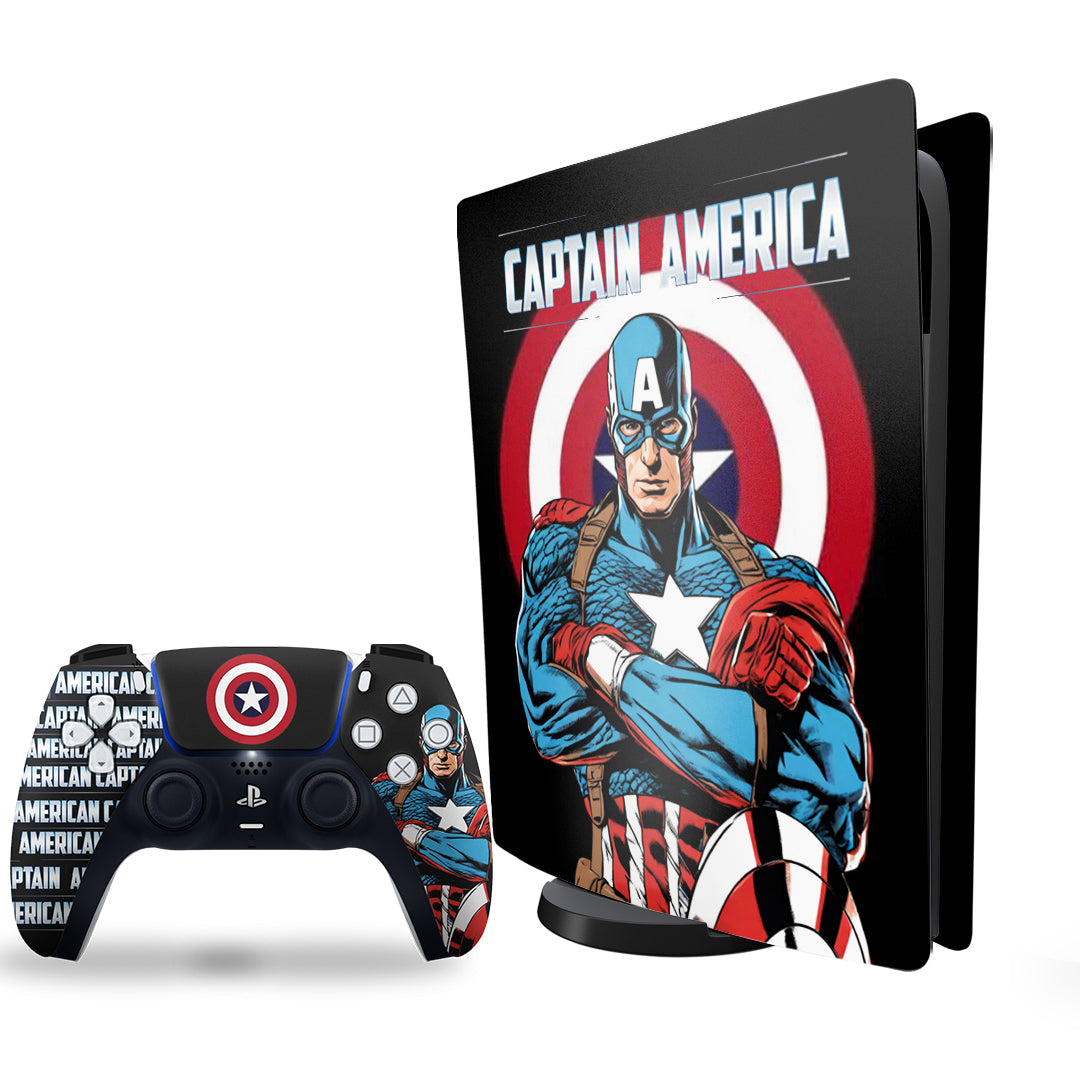ps5 skins with captain america on console and controller