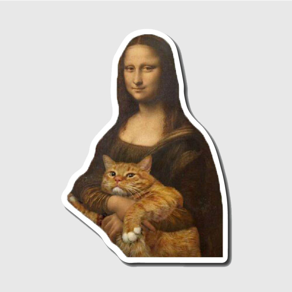 mona lisa holding a cat sticker