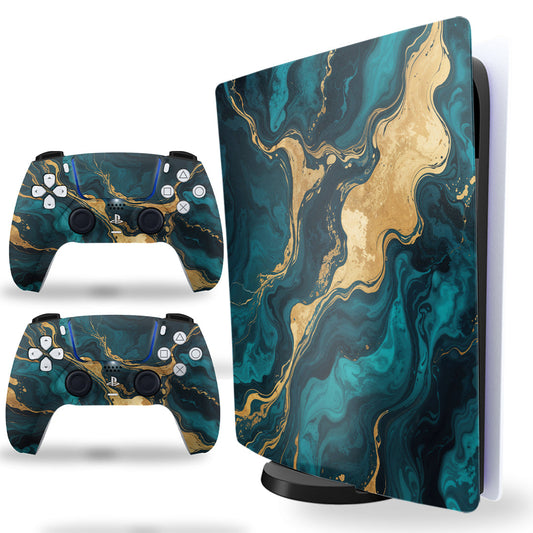 ps5 skin with green marble texture design