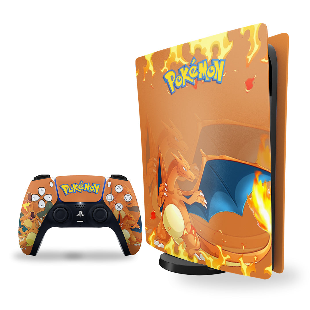 ps5 skin - charizard pokemon design on console and controller