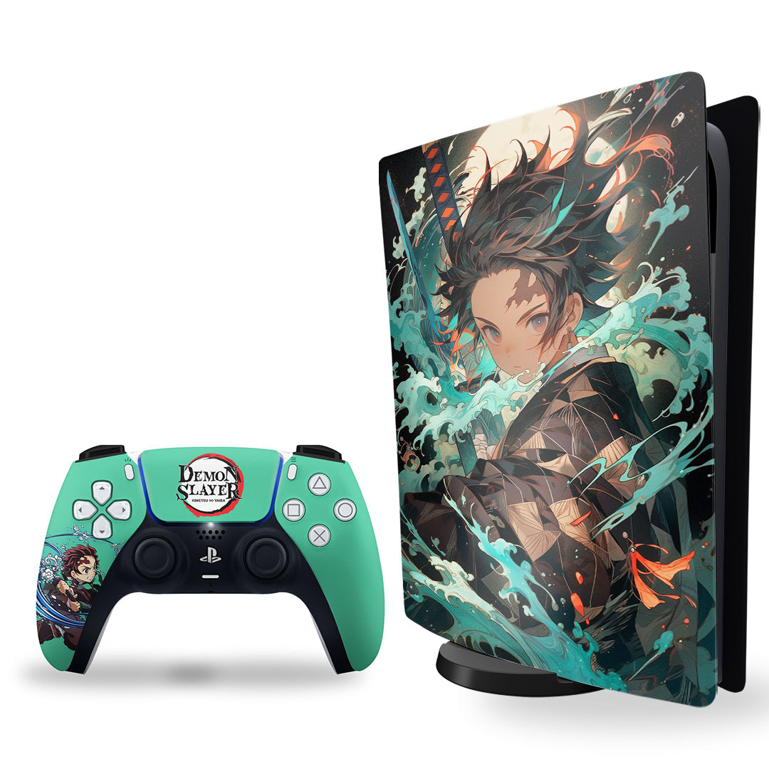 ps5 skins - demon slayer design on console and controller