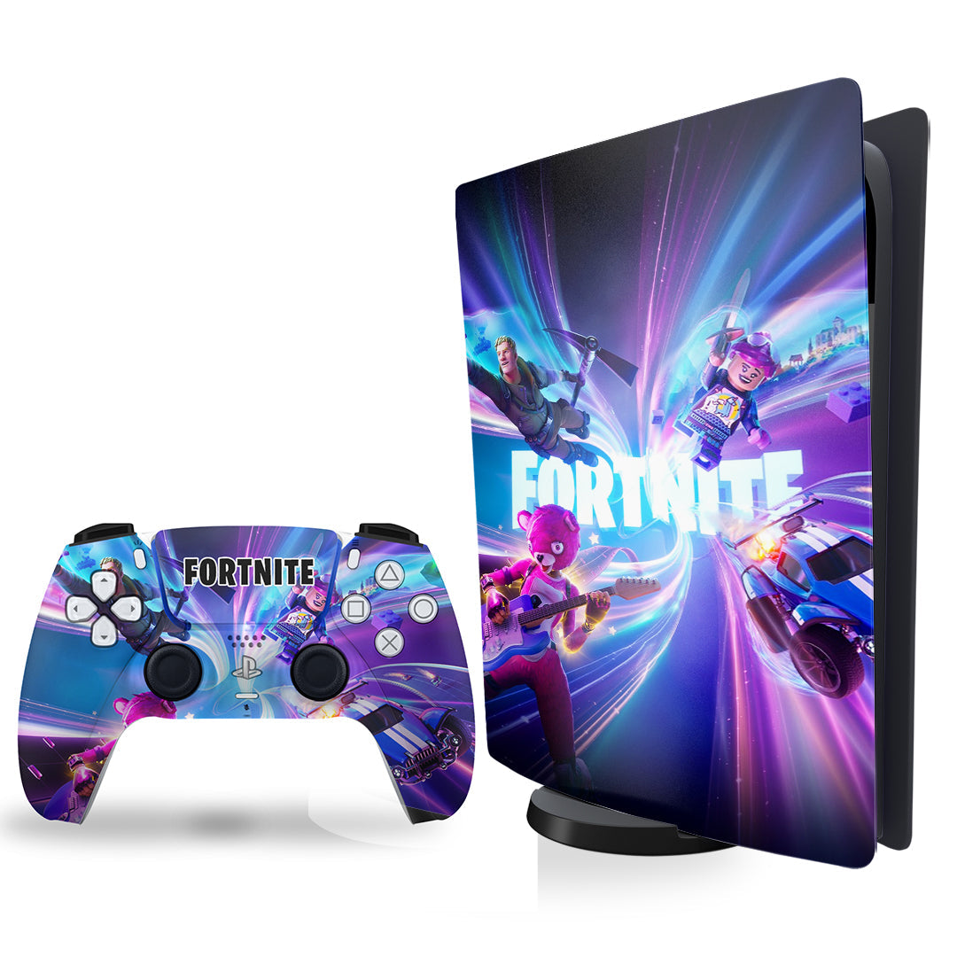 ps5 skin - fortnite design on console and controller