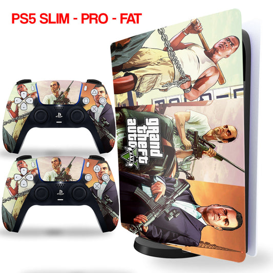 ps5 skins with gta 5 design on console and controller