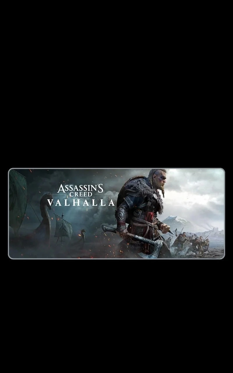 mousepads - Assassin's Creed Valhalla game cover with a character holding a weapon in a snowy landscape.