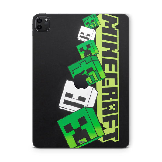 Ipad pro skin - Minecraft Creeper design on a black background.
